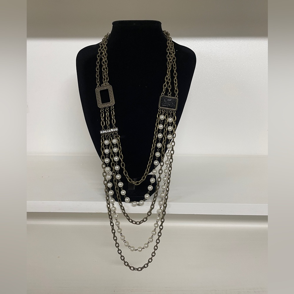 Vintage multi layer necklace with mixed media accents